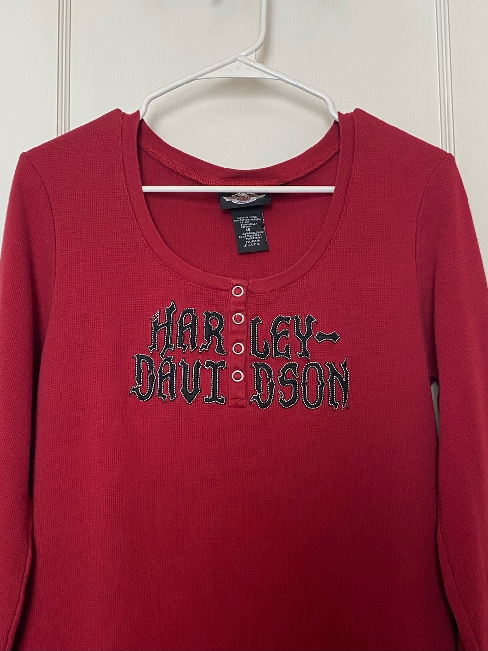 Harley Davidson Red & Black Long Sleeve Thermal Shirt Size XL
